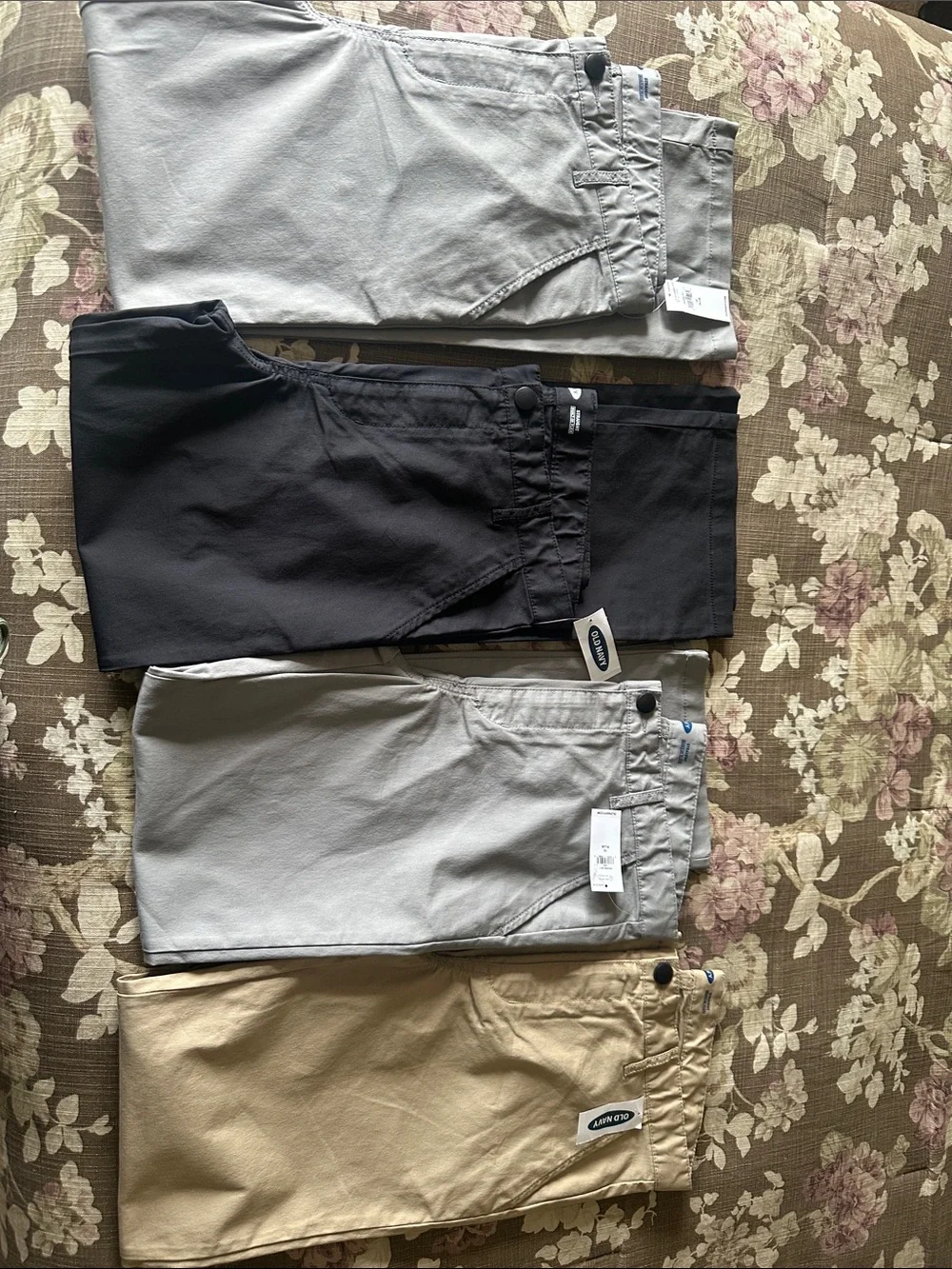Old Navy Kids Built in Flex Trouser Pants - Black, Light Gray(2), Tan lot of 4